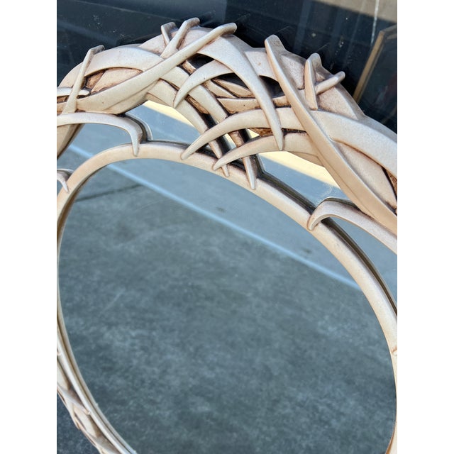 Vintage 20th Century Regency Carolina Reeds Mirror in a Faux Antlers Style . Creamy White in Color .