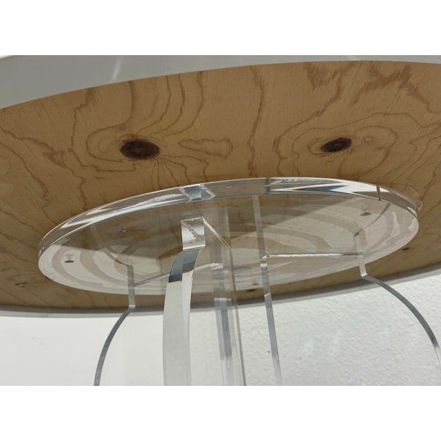Bespoke Round White Caesarstone Top + Lucite Pedestal Base, 42 Inches For Sale - Image 12 of 12