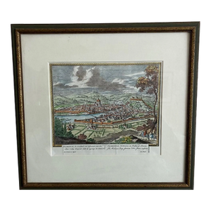 Hand Colored Copper Plate Engraved Print of Florence, Tuscany on the River Arno by Printmaker Peter Schenk (1660-1711)