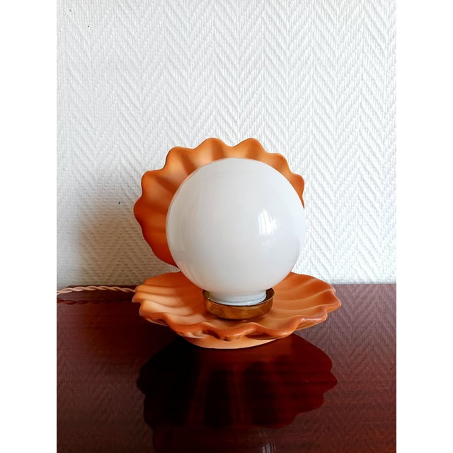 Glass Vintage Seashell Lamp in Ceramic and Glass, 1980s For Sale - Image 7 of 7