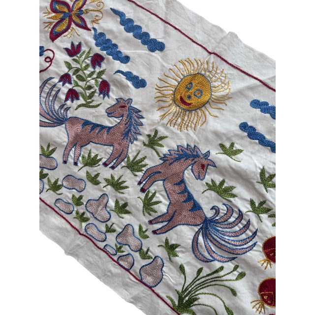 1960s Winged Horse Suzani Wall Hanging, Sun Face For Sale - Image 5 of 5