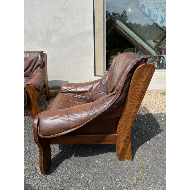 Brutalist Leather Living Room Set, 1970, Set of 3 For Sale - Image 12 of 16