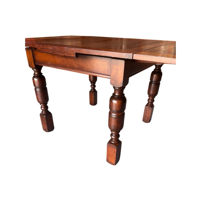 Wood 1930s Solid Oak/Mahogany Draw Leaf Dining Table With Two Extensions For Sale - Image 7 of 12