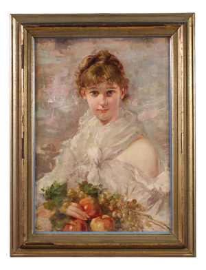 Italian Artist, Portrait of a Young Girl, 20th Century, Oil on Canvas, Framed