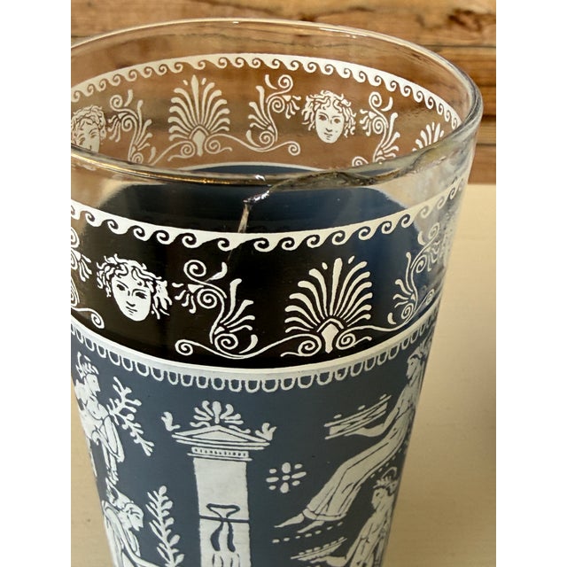 Mid-Century Modern Vintage Jeannette Glass “Blue Corinthian Hellenic” Ice Bucket With Tumblers, Mid-20th Century – Set of 7 For Sale - Image 3 of 12