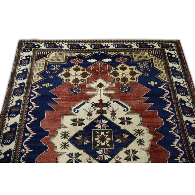 1960s Blue & Red Vintage Turkish Rug 5'2" X 6'5" For Sale - Image 4 of 7