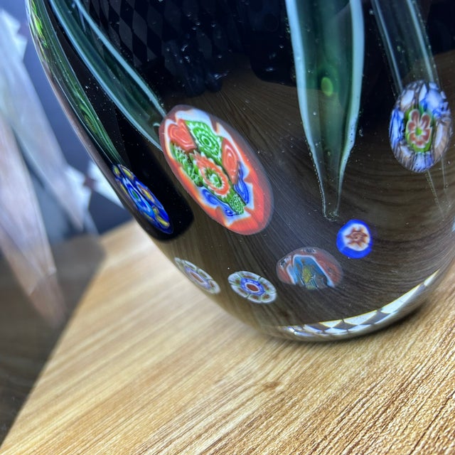 Large Amethyst Blown Art Glass Vase With Millefiori Floral Murrine, 13" For Sale - Image 11 of 11