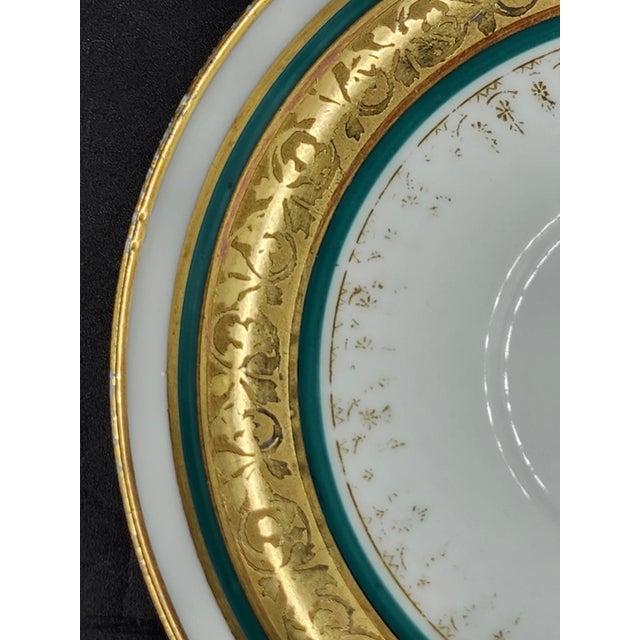 Antique William Guerin & Co. Limoges France Porcelain Saucer Celeste Teal & Encrusted Gold c.1891-1932 For Sale - Image 13 of 18