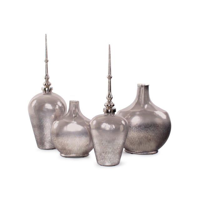 Venetia Ebony Glass Bottle with Aluminium Spired Lid - Short For Sale - Image 9 of 11