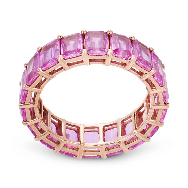 2010s Contemporary 15.00 Carat Pink Sapphire 14k Rose Gold Eternity Band, Size 8.25 For Sale - Image 5 of 6