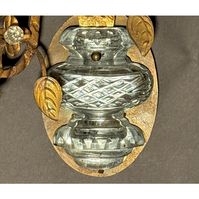 Gold Late 20th Century Pair of Maison Bagues Gilt Metal and Glass Floral Wall Sconces For Sale - Image 8 of 12