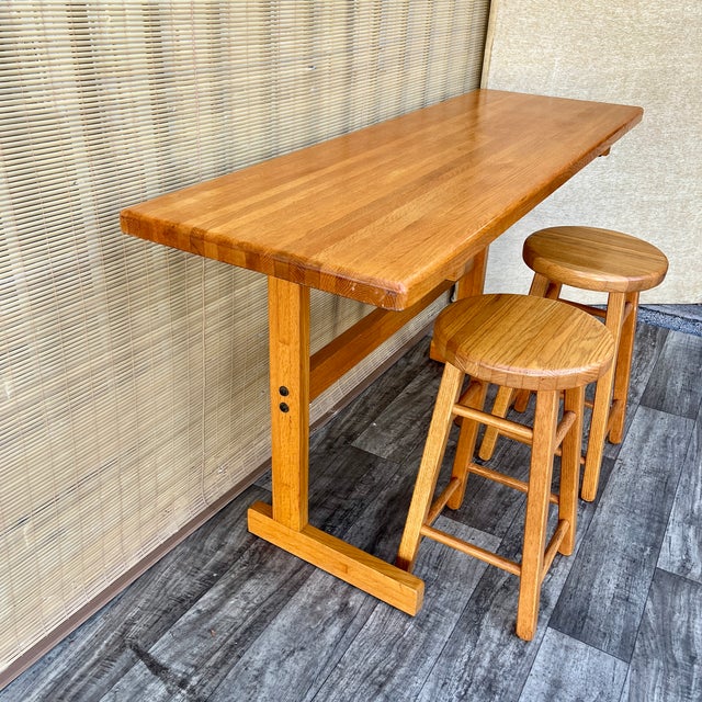 Modern Solid Wood Butcher Block Breakfast Set in the Charlotte Perriand Style. C 1990s For Sale - Image 3 of 18