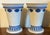 Pair early 19th c. Wedgwood jasperware vases with white ground and blue relief decoration in the neoclassical taste....