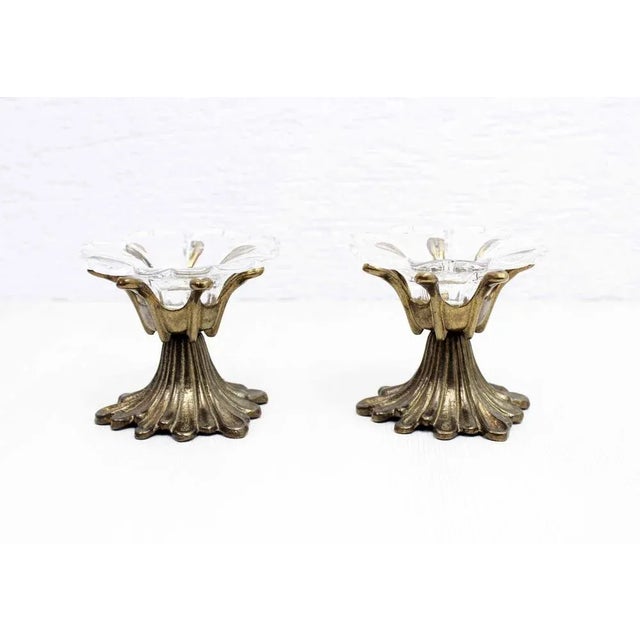 Flowers Candle Holders in Bronze and Glass, 1960s, Set of 2 For Sale - Image 9 of 9
