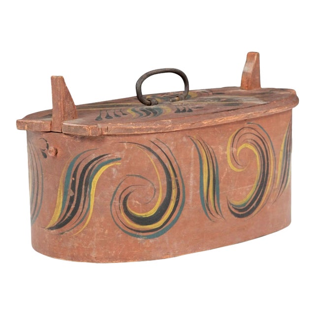 Scandinavian Tine, or Svepask, Painted Bentwood Oval-Shape Box For Sale