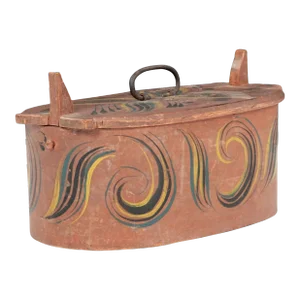 Scandinavian Tine, or Svepask, Painted Bentwood Oval-Shape Box