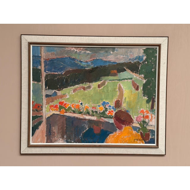 Mid-Century Modern John Hedman, Balcony View, 1960s, Oil on Panel, Framed For Sale - Image 3 of 18