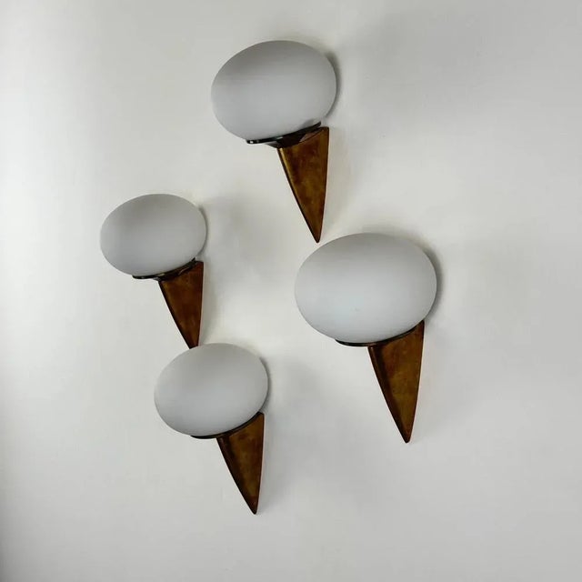 Italian Lancia Wall Sconces in Brass and Opaline Glass from Stilux Milano, 1960s, Set of 4 For Sale - Image 3 of 18
