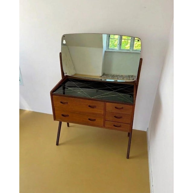1950s Danish Teak Dressing Table with Five Drawers and Mirror, 1950s For Sale - Image 5 of 5