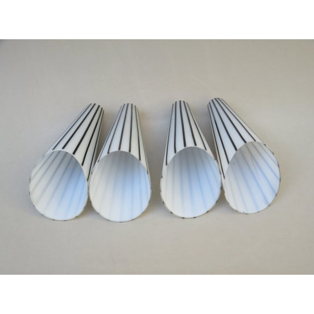 Italian Black and White Striped Enamel Glass and Brass Sconces, 1950s, Set of 4 For Sale - Image 16 of 18
