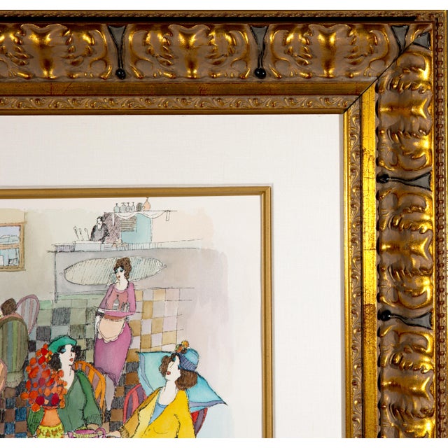 Paper Itzchak Tarkay—"Noon at the Cafe #9"—Original Unique Watercolor & Mixed Media, 2005, With Coa on Arches Paper For Sale - Image 7 of 10