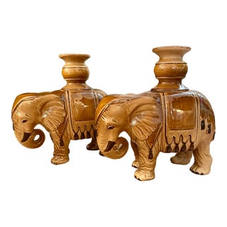 Vintage 1970s Fitz and Floyd Elephant Candle Holders - a Pair For Sale