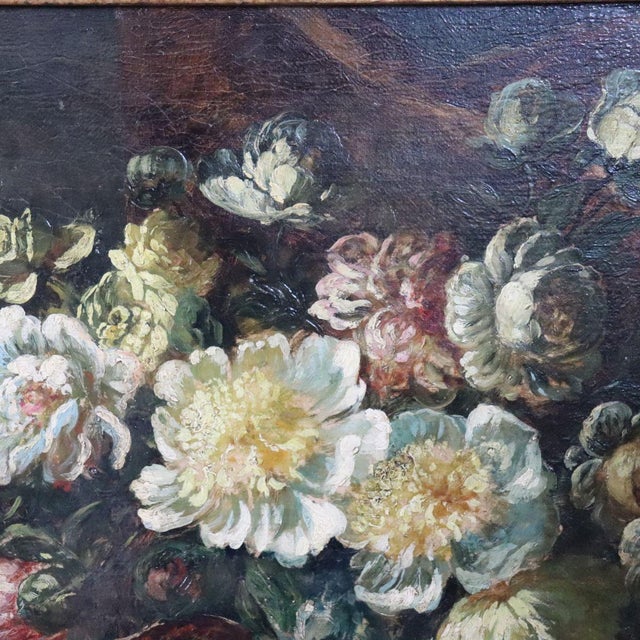 Still Life with Flowers and Fruits, 1800s, Large Oil on Canvas, Framed For Sale - Image 9 of 18