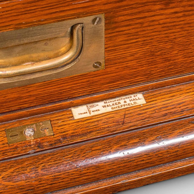 Antique Cutlery Canteen, English, Oak, Flatware Chest, Walker & Hall, Edwardian For Sale - Image 11 of 12