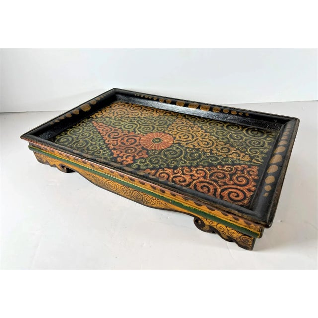 Wood Early 21st Century Colorful Painted Tibetan Design Tray For Sale - Image 7 of 11