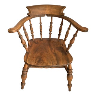 Antique Victorian Smokers Bow Armchair in Beech & Elm, 1880s For Sale