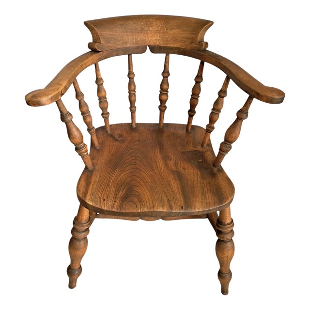 Antique Victorian Smokers Bow Armchair in Beech & Elm, 1880s For Sale