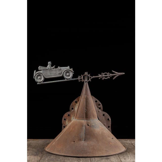 Rustic Early 20th Century Sheet Metal Cupola With Automobile Weathervane For Sale - Image 3 of 15
