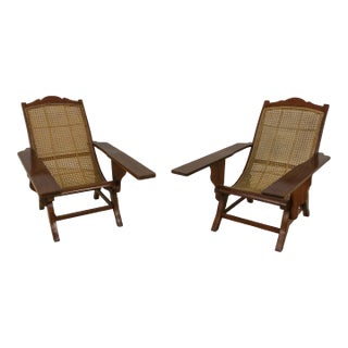 Pair Caribbean Plantation Cane Back & Seat Armchairs For Sale