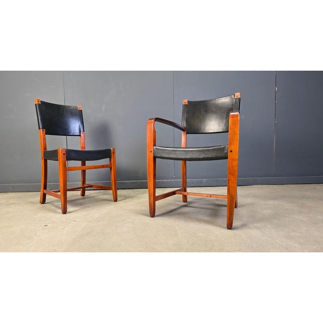 1970s Vintage Spanish Leather and Wood Dining Chairs, 1970s, Set of 6 For Sale - Image 5 of 16