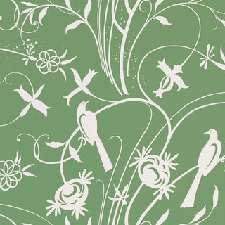 Sample - Schumacher Sky Meadow Wallpaper in Green For Sale