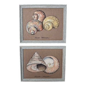Textile Art With Shell Designs, a Set of Two, Framed
