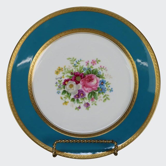 French Set of 12 French Limoges Floral Decorated Porcelain Luncheon Plates C1900 For Sale - Image 3 of 4