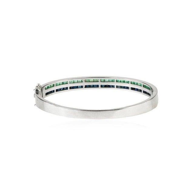 925 Sterling Silver Emerald & Blue Sapphire Gemstone Bangle Bracelet For Sale - Image 9 of 12