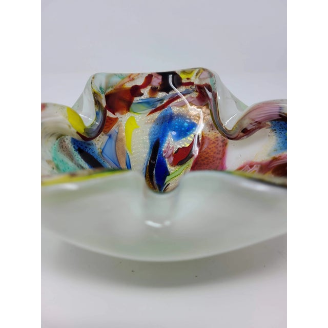White Vintage Authentic Murano Made in Italy Cased Kaleidoscope Multi Color Hand Blown Art Glass Bowl Art Glass For Sale - Image 8 of 12