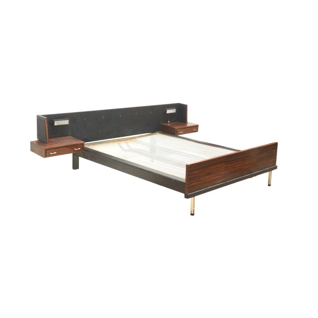 Vintage Double Bed with Floating Bedside Tables and Lighting, 1960s For Sale - Image 4 of 8