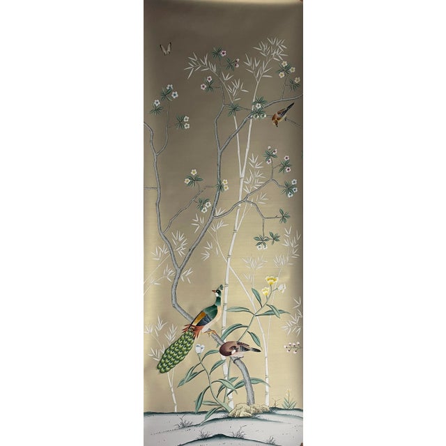 Chinoiserie Chinoiserie Floral Bamboo Hand Painted Wallpapers Mural Panel - 8 Panels For Sale - Image 3 of 10