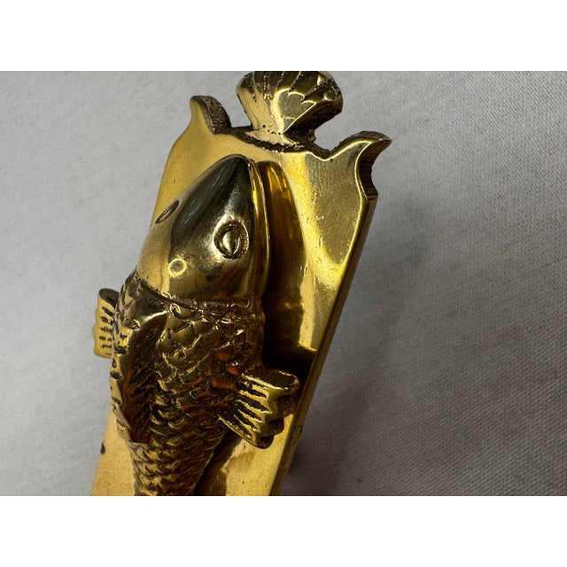 Brass Vintage Hollywood Regency Solid Brass Koi Fish Hardware Cabinetry Knobs Hardware/Pulls, Set of 3 For Sale - Image 8 of 12