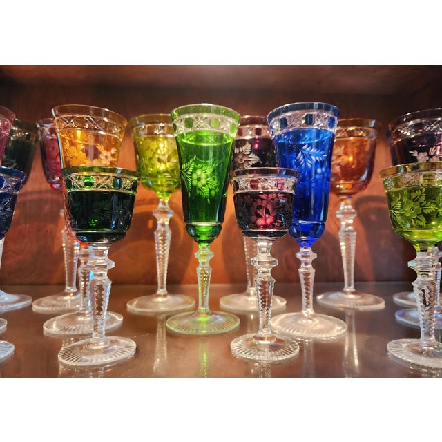 1950s 1950s Signed 18 Piece Colored Cut to Clear Bar Glass Set For Sale - Image 5 of 5
