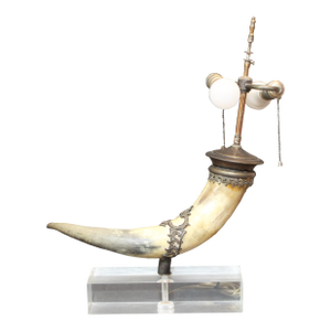 Antique Horn Table Lamp on Acrylic Base With Silver Plate Trim