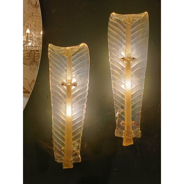 Iridescent Murano Glass Wall Lamps from Barovier & Toso, Italy, 1940s, Set of 2 For Sale - Image 10 of 11