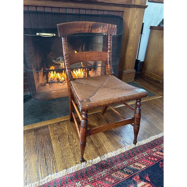 Antique Tiger Maple Side Chair With Woven Rush Seat For Sale - Image 9 of 18