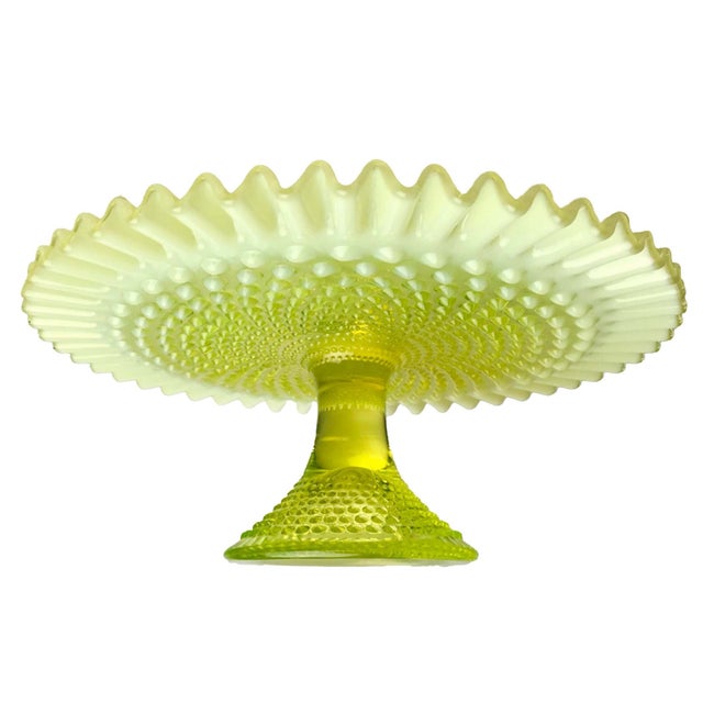 1940s Fenton Hobnail Vaseline Glass Cake Stand Chairish