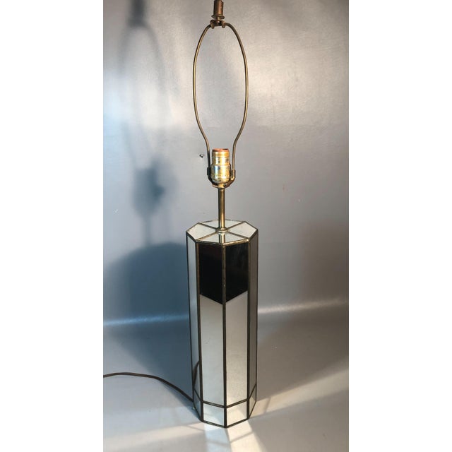 1960s Glam Retro Mirrored Table Lamp Octagon W Brass Hollywood
