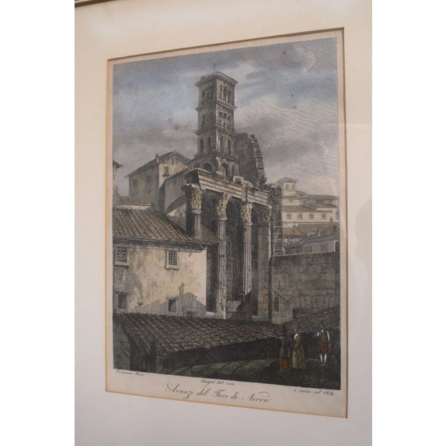 1900 - 1909 Vintage Pair of Italian Colored Engraving Etchings in Frames For Sale - Image 5 of 12