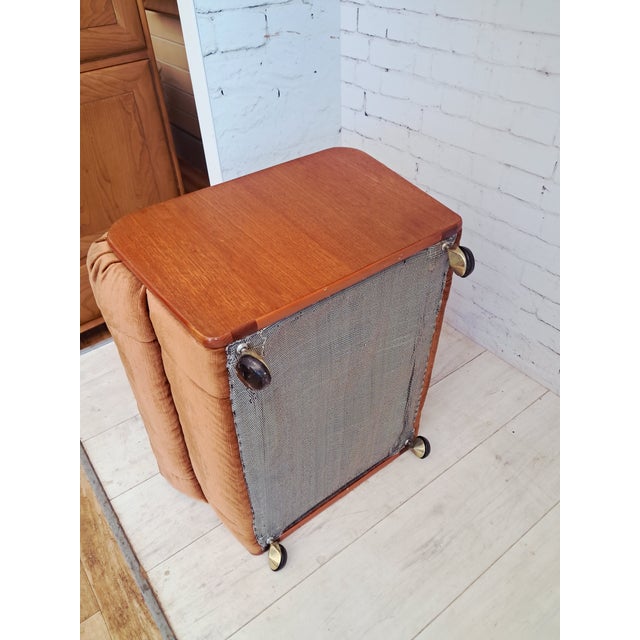 Mid-Century Saddle Ottoman in Teak and Caramel Velour on Castors from G-Plan, 1980s For Sale - Image 10 of 14